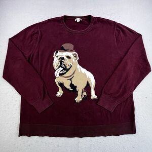 Merona Sweater XXL Maroon Crewneck Bulldog Dog Top Hat Graphic